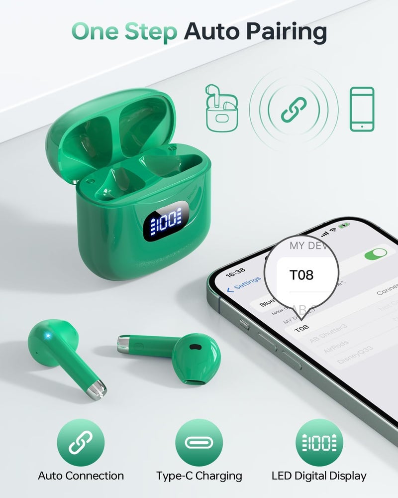 KTGEE Wireless Earbuds Bluetooth 5.3 Headphones, 40Hrs Playback Stereo Ear Buds with LED Display Charging Case IPX7 Waterproof in-Ear Earphones with Mic for Phone Tablet Laptop Sports - Image 2